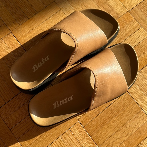 Bata Shoes Slides Sandals Genuine Leather VINTAGE - Picture 2 of 5